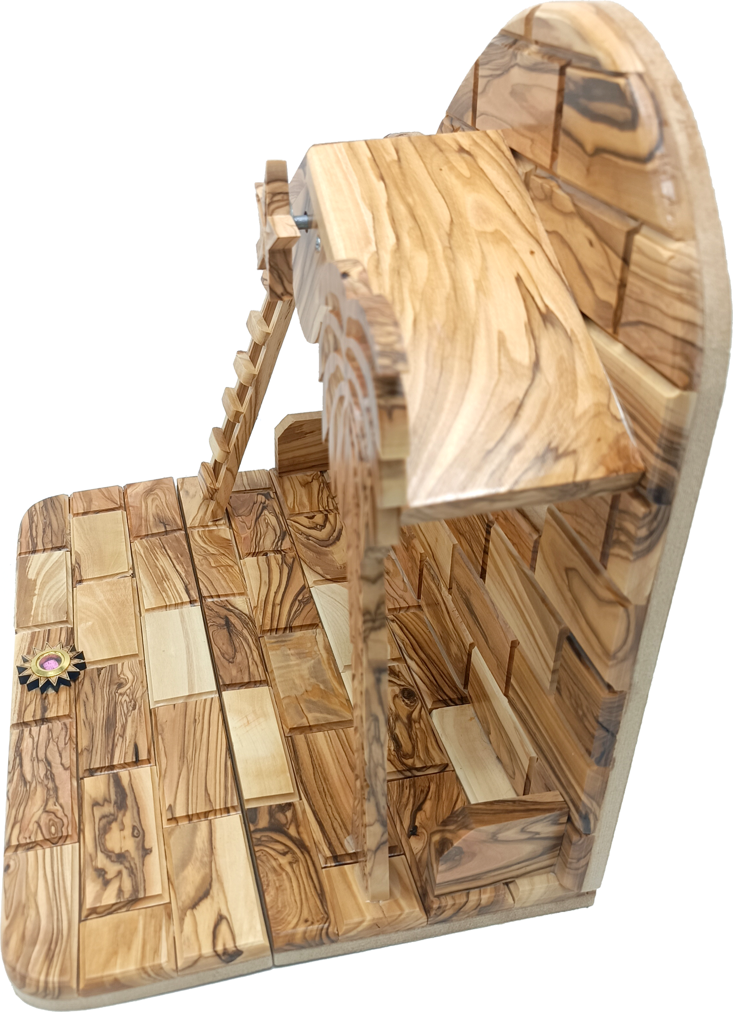 Hand-Carved Olive Wood Nativity Set from Bethlehem with Stable and Figurines (12.5 Inches Approximate)