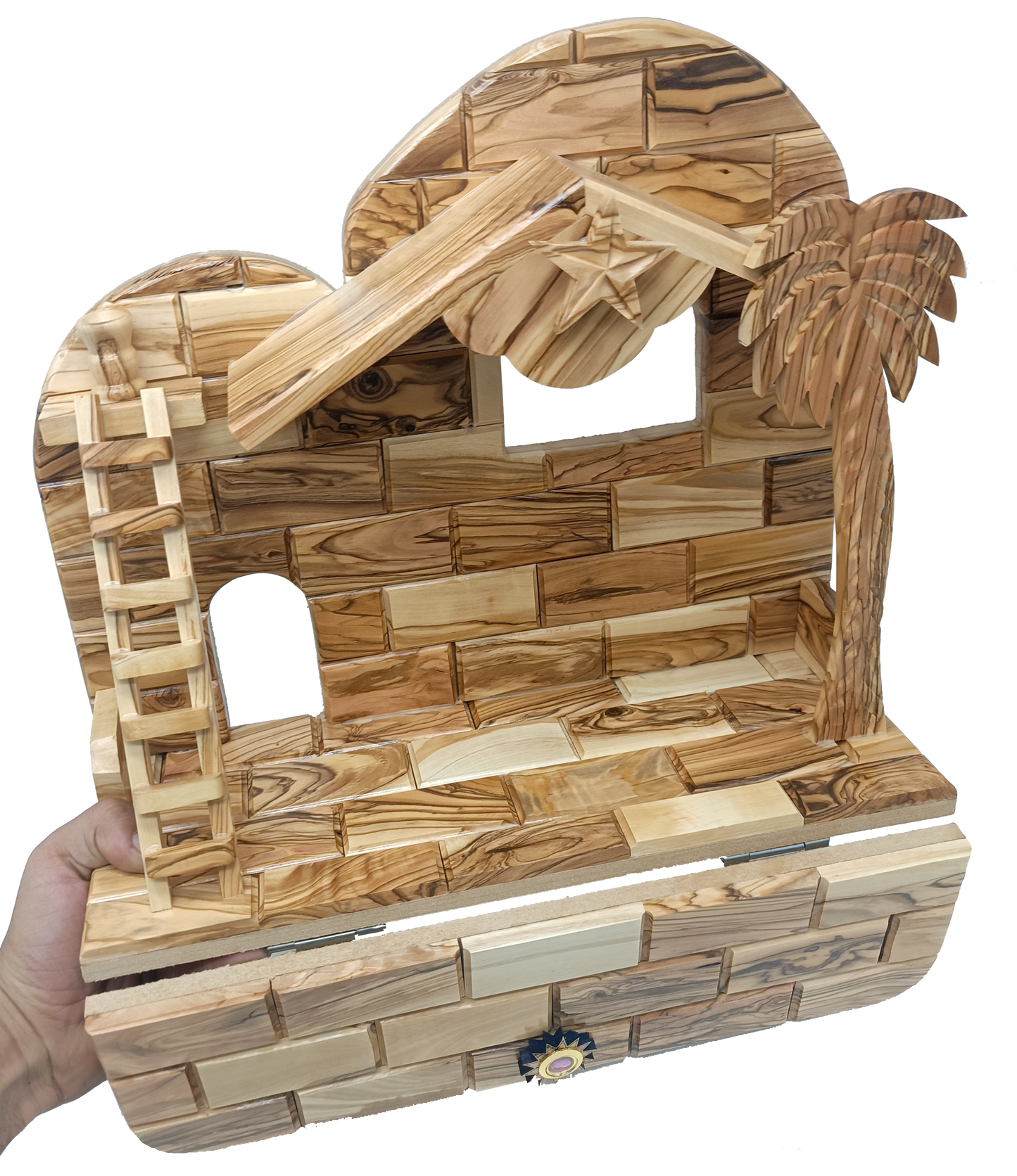 Hand-Carved Olive Wood Nativity Set from Bethlehem with Stable and Figurines (12.5 Inches Approximate)