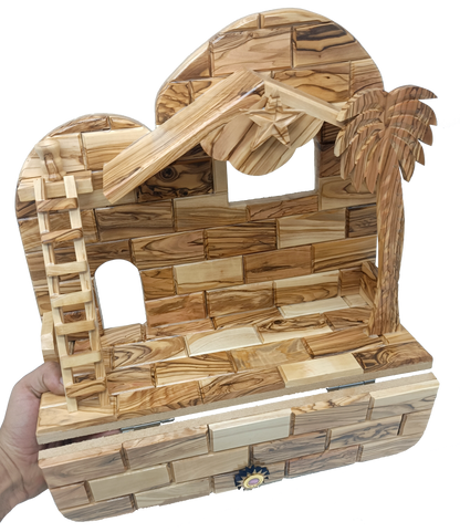 Hand-Carved Olive Wood Nativity Set from Bethlehem with Stable and Figurines (12.5 Inches Approximate)