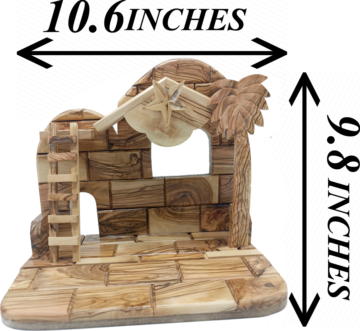 Premium Hand-Carved Olive Wood Nativity Scene from Bethlehem with 12 Figurines and Stable (9.8 Inches Approximate)
