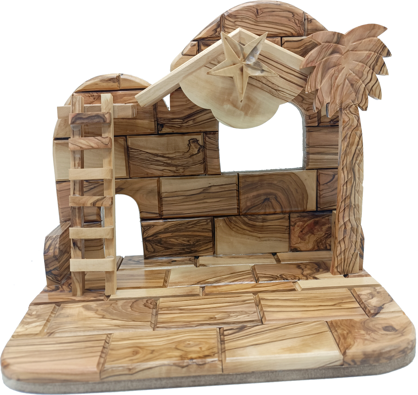 Premium Hand-Carved Olive Wood Nativity Scene from Bethlehem with 12 Figurines and Stable (9.8 Inches Approximate)