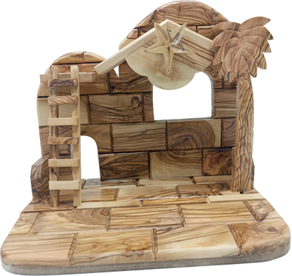 Premium Hand-Carved Olive Wood Nativity Scene from Bethlehem with 12 Figurines and Stable (9.8 Inches Approximate)