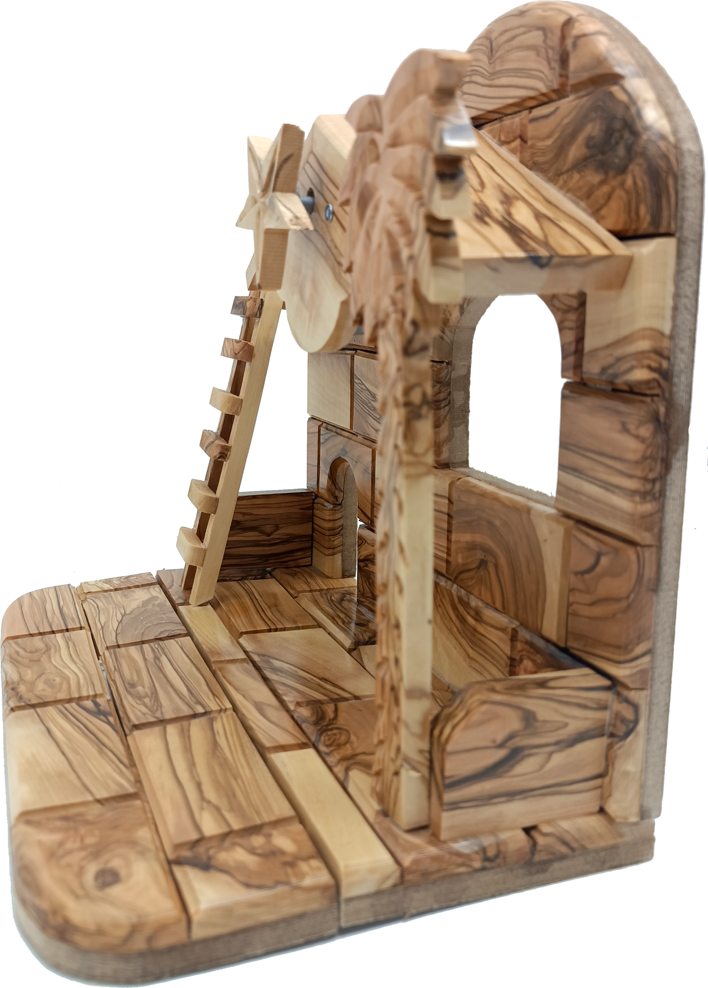 Premium Hand-Carved Olive Wood Nativity Scene from Bethlehem with 12 Figurines and Stable (9.8 Inches Approximate)