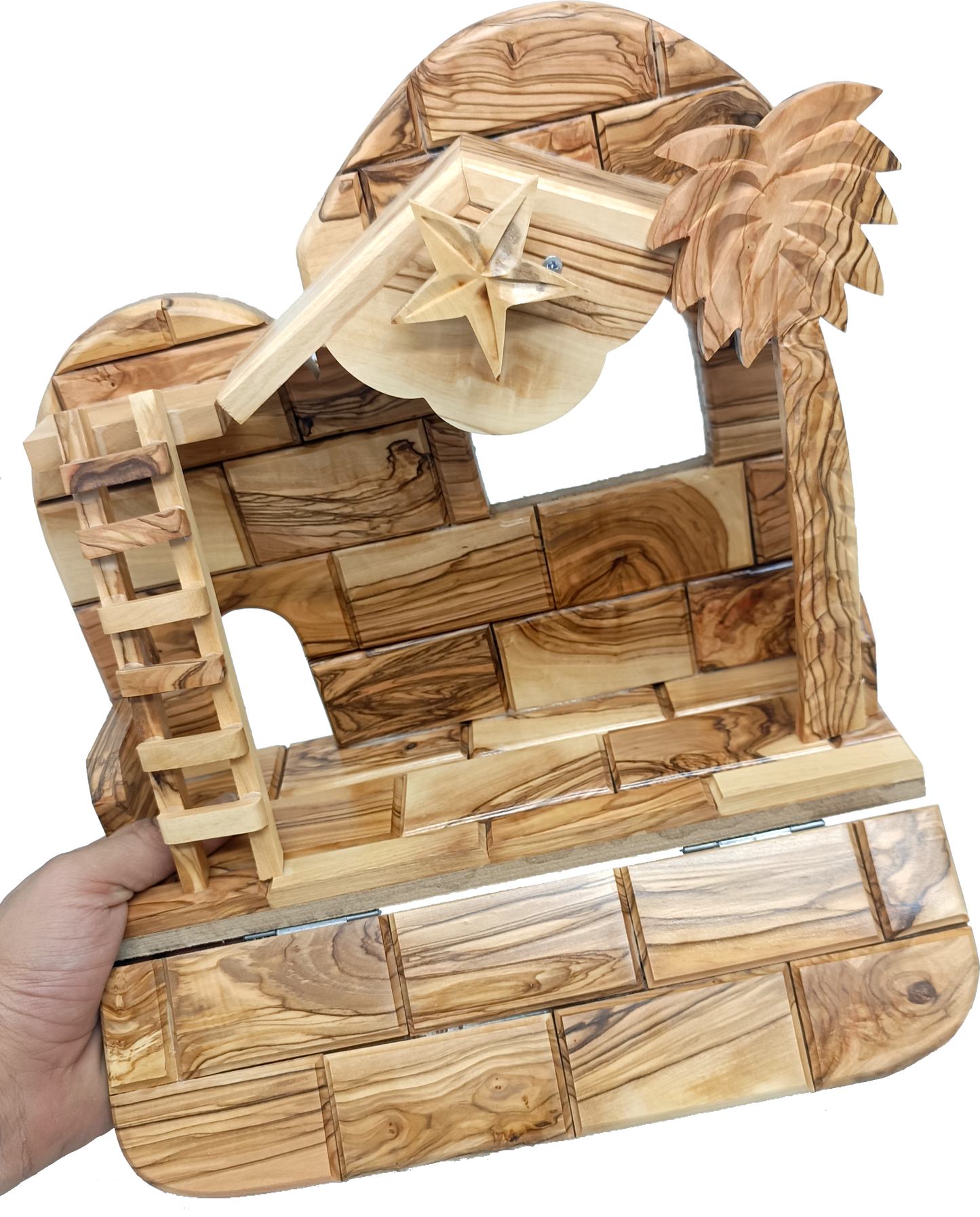 Premium Hand-Carved Olive Wood Nativity Scene from Bethlehem with 12 Figurines and Stable (9.8 Inches Approximate)