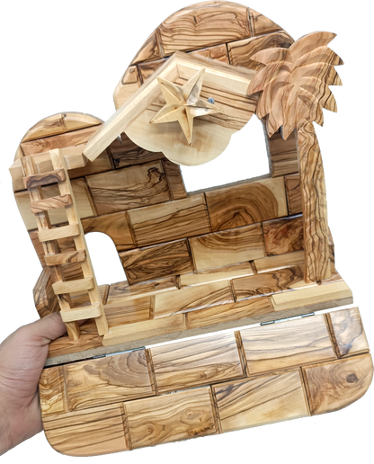 Premium Hand-Carved Olive Wood Nativity Scene from Bethlehem with 12 Figurines and Stable (9.8 Inches Approximate)