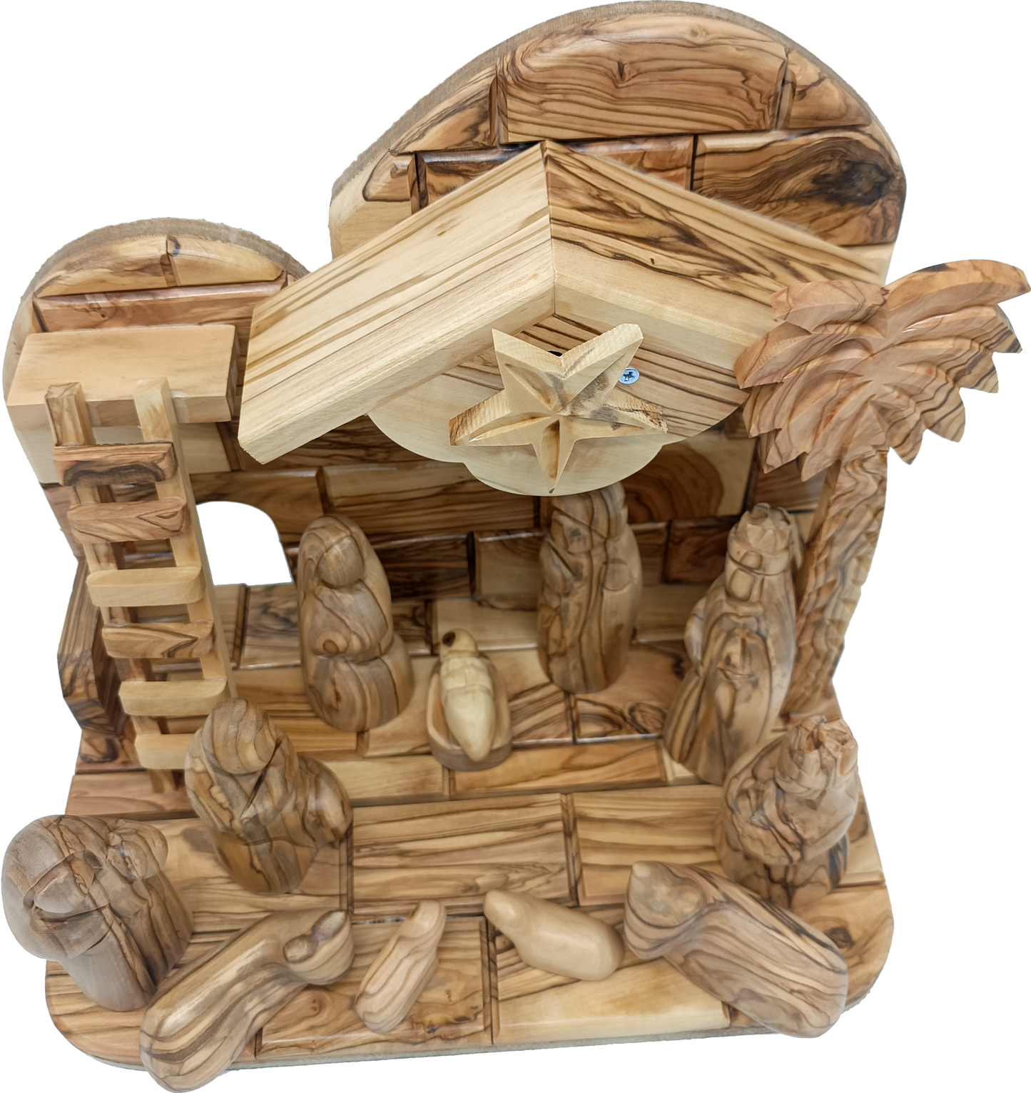 Premium Hand-Carved Olive Wood Nativity Scene from Bethlehem with 12 Figurines and Stable (9.8 Inches Approximate)