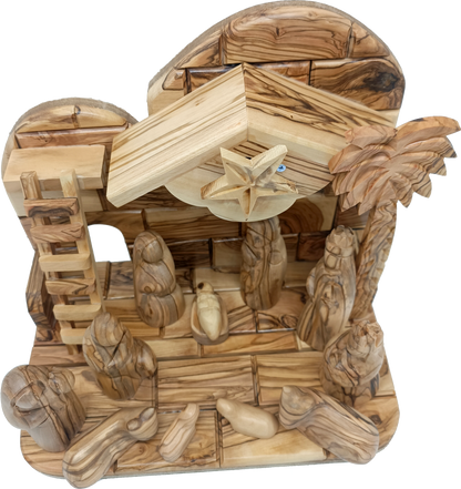 Premium Hand-Carved Olive Wood Nativity Scene from Bethlehem with 12 Figurines and Stable (9.8 Inches Approximate)