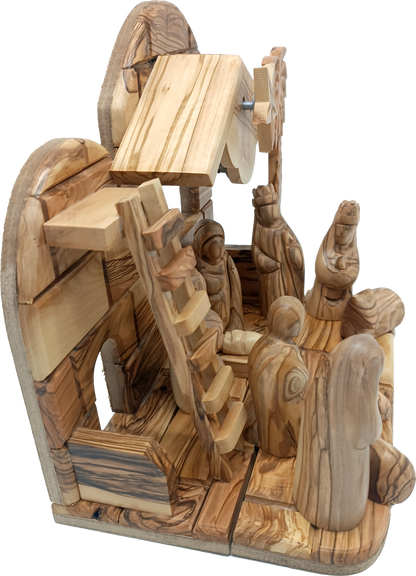 Premium Hand-Carved Olive Wood Nativity Scene from Bethlehem with 12 Figurines and Stable (9.8 Inches Approximate)