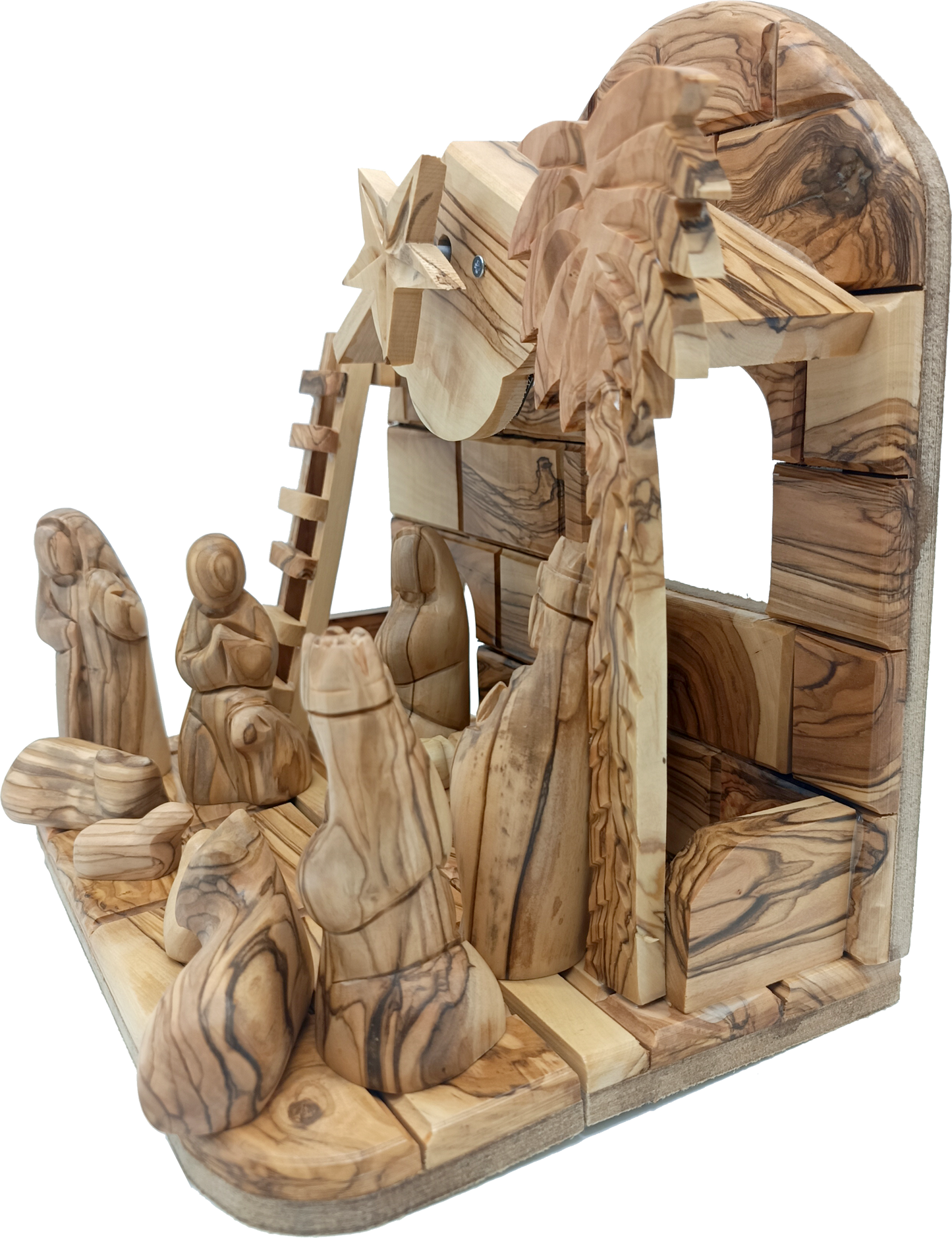 Premium Hand-Carved Olive Wood Nativity Scene from Bethlehem with 12 Figurines and Stable (9.8 Inches Approximate)