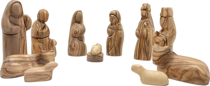 Premium Hand-Carved Olive Wood Nativity Scene from Bethlehem with 12 Figurines and Stable (9.8 Inches Approximate)