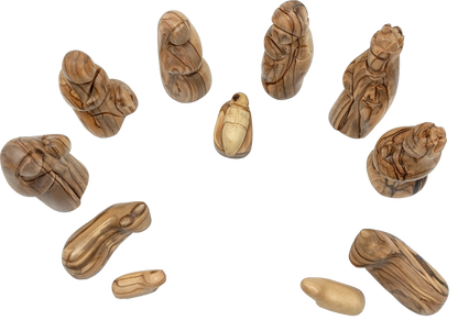 Premium Hand-Carved Olive Wood Nativity Scene from Bethlehem with 12 Figurines and Stable (9.8 Inches Approximate)