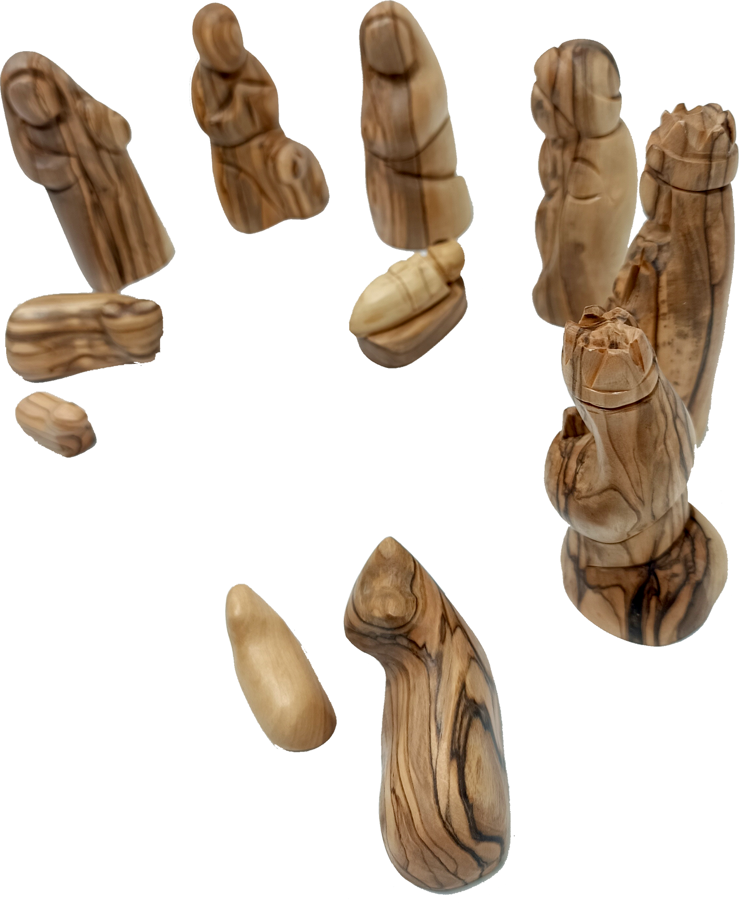 Premium Hand-Carved Olive Wood Nativity Scene from Bethlehem with 12 Figurines and Stable (9.8 Inches Approximate)