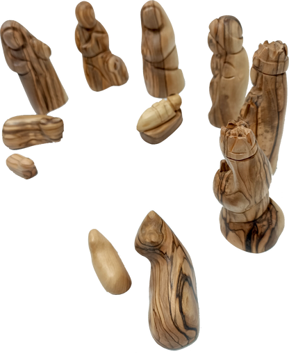 Premium Hand-Carved Olive Wood Nativity Scene from Bethlehem with 12 Figurines and Stable (9.8 Inches Approximate)