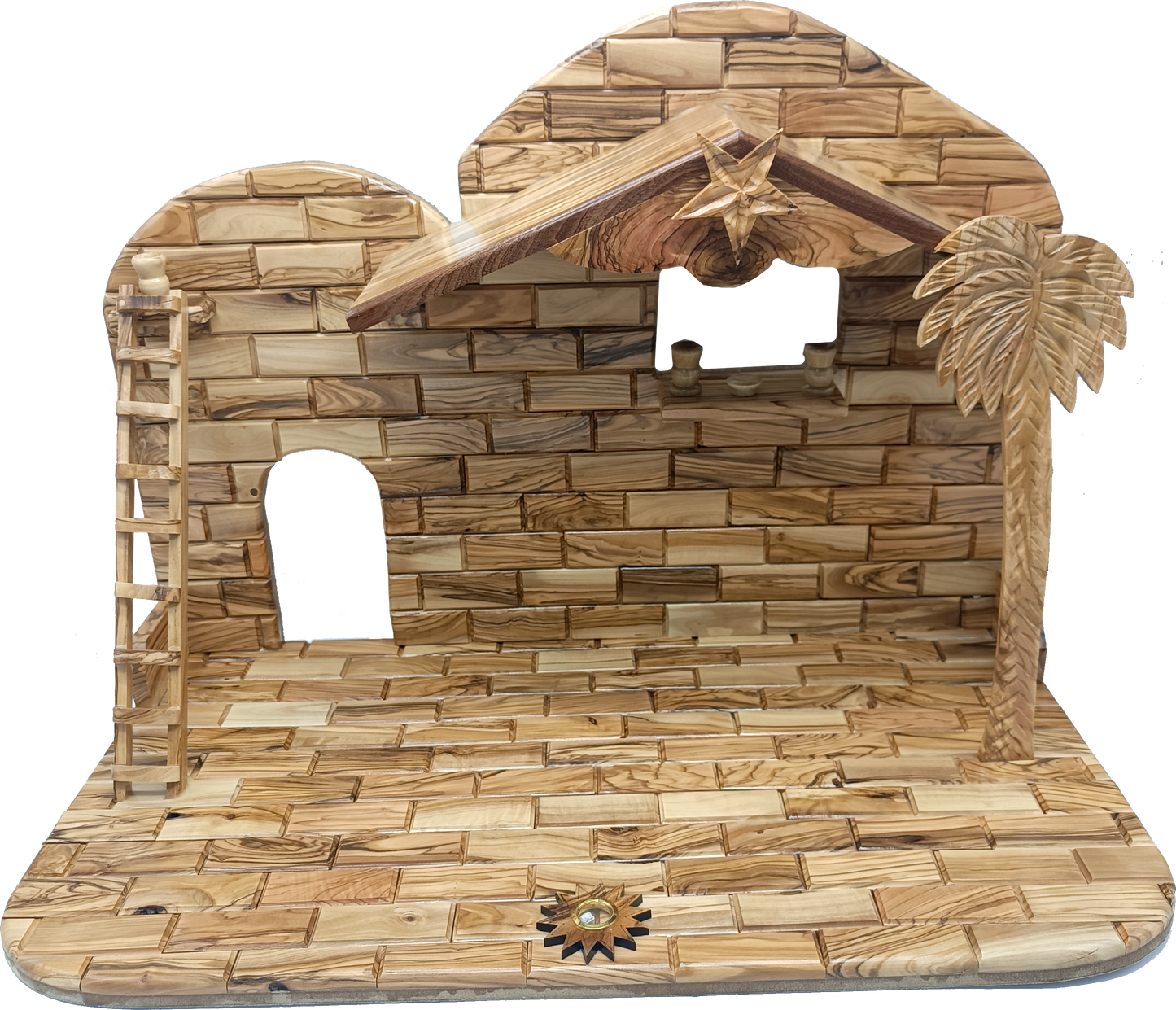 Luxury Olive Wood Nativity Set from Bethlehem with Hand-Carved Stable and 17 Figurines (17.7 Inches Approximate)