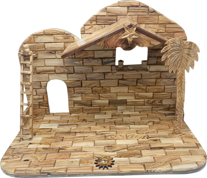 Luxury Olive Wood Nativity Set from Bethlehem with Hand-Carved Stable and 17 Figurines (17.7 Inches Approximate)