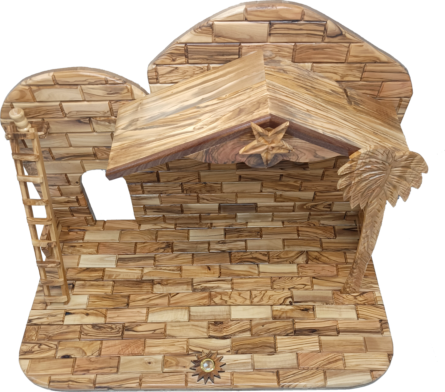 Luxury Olive Wood Nativity Set from Bethlehem with Hand-Carved Stable and 17 Figurines (17.7 Inches Approximate)