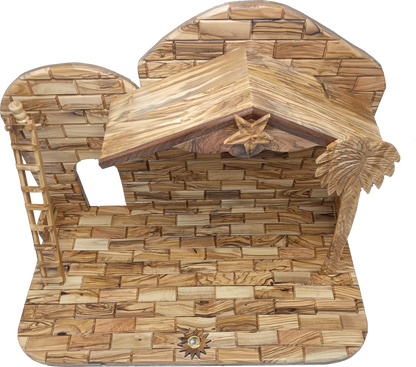 Luxury Olive Wood Nativity Set from Bethlehem with Hand-Carved Stable and 17 Figurines (17.7 Inches Approximate)