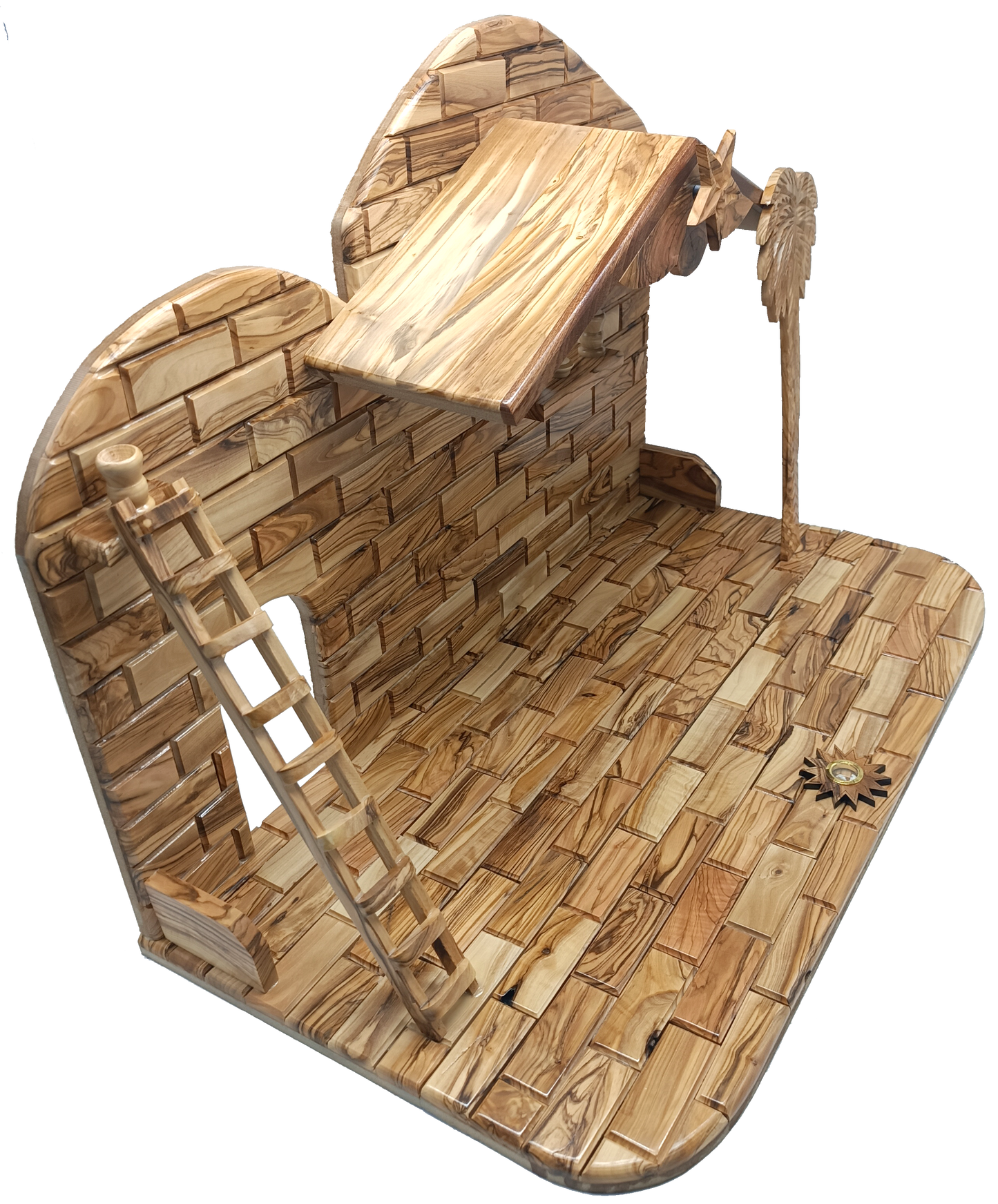 Luxury Olive Wood Nativity Set from Bethlehem with Hand-Carved Stable and 17 Figurines (17.7 Inches Approximate)