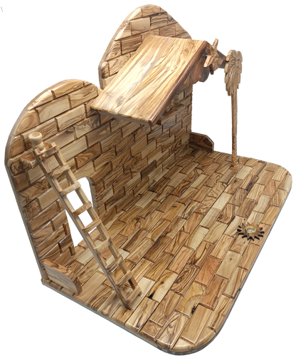 Luxury Olive Wood Nativity Set from Bethlehem with Hand-Carved Stable and 17 Figurines (17.7 Inches Approximate)