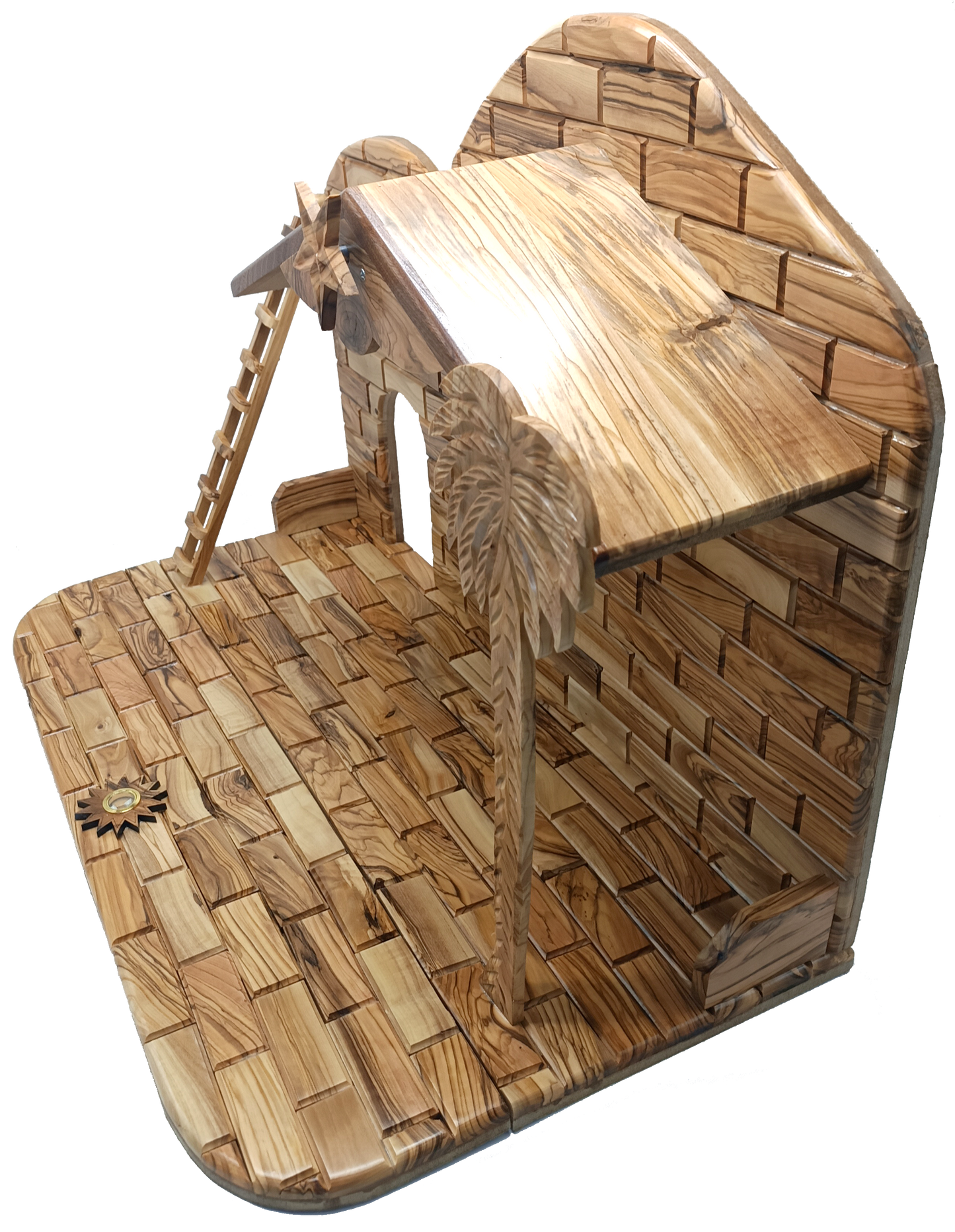Luxury Olive Wood Nativity Set from Bethlehem with Hand-Carved Stable and 17 Figurines (17.7 Inches Approximate)