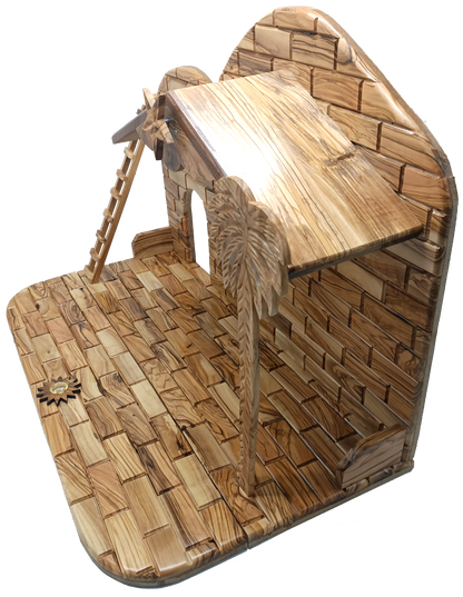 Luxury Olive Wood Nativity Set from Bethlehem with Hand-Carved Stable and 17 Figurines (17.7 Inches Approximate)