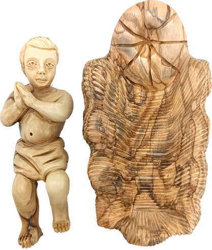 Luxury Olive Wood Nativity Set from Bethlehem with Hand-Carved Stable and 17 Figurines (17.7 Inches Approximate)
