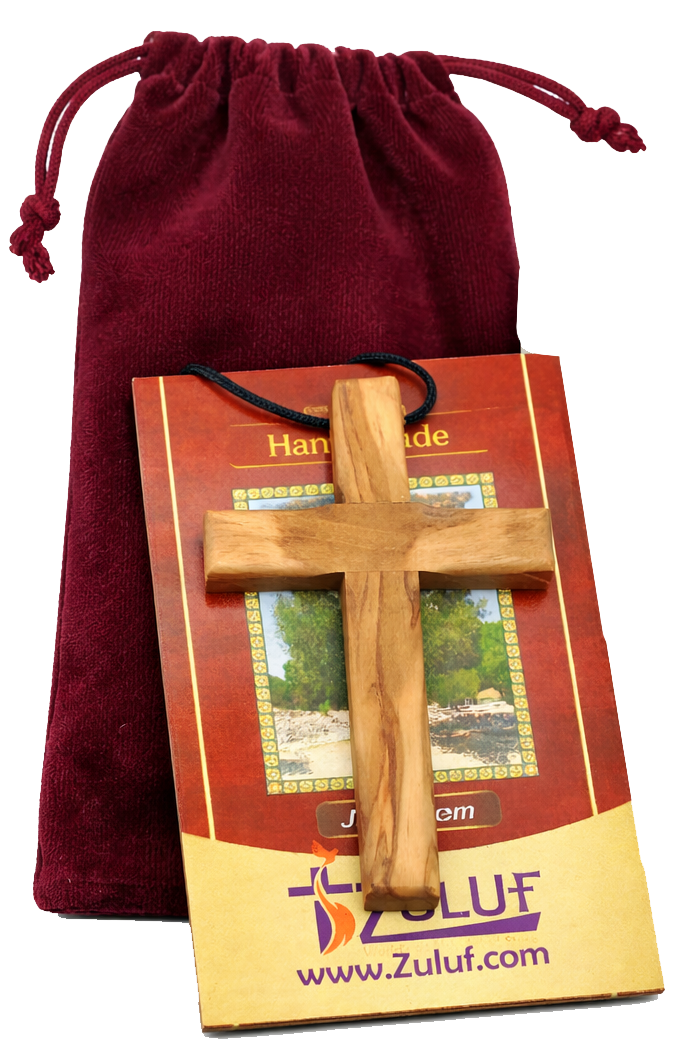 Handmade Olive Wood Cross Pendant Necklace for All Ages - Side View