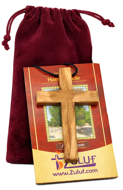 Handmade Olive Wood Cross Pendant Necklace for All Ages - Side View