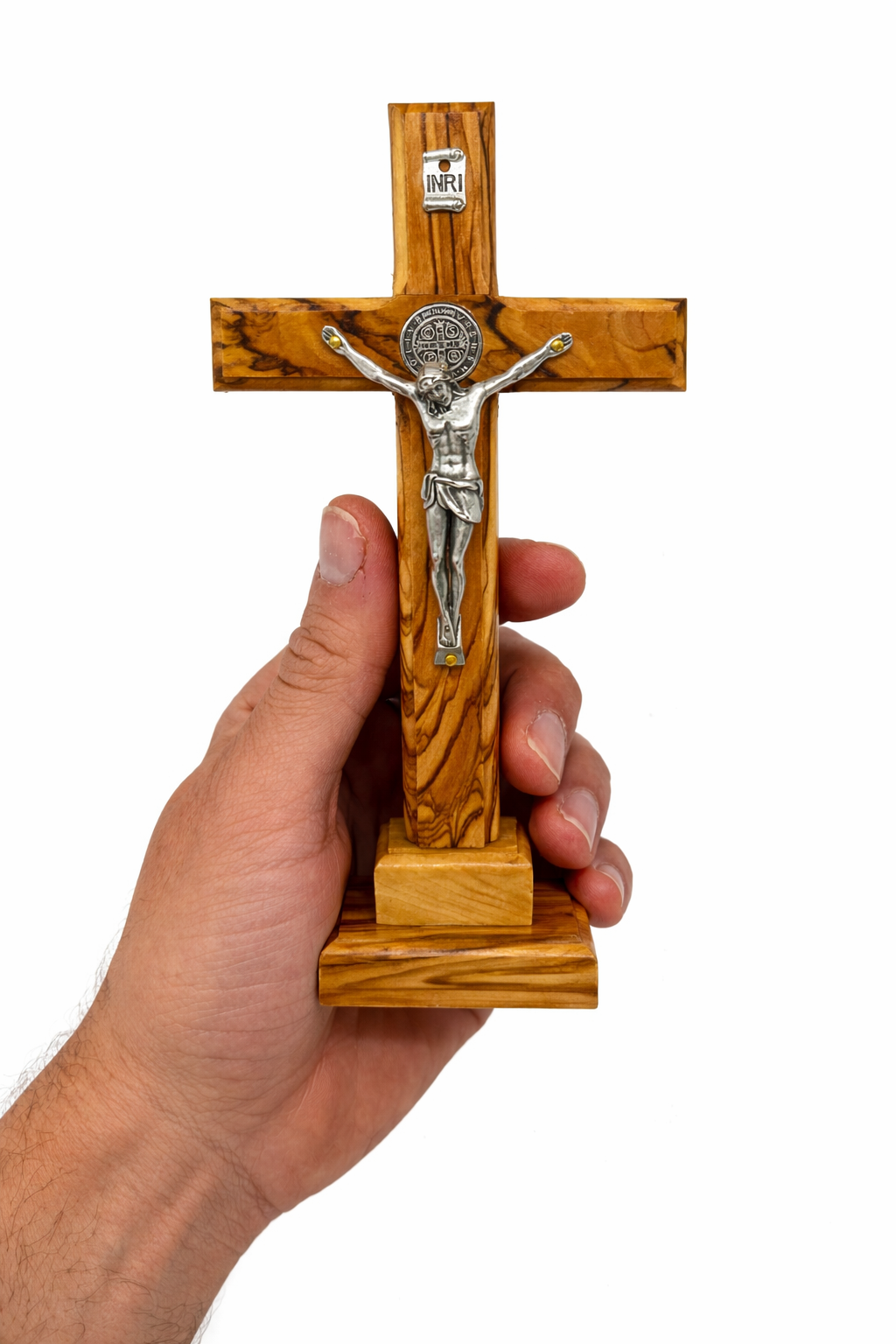 Handmade Olive Wood Saint Benedict Crucifix from Bethlehem – Catholic Standing Cross with - Additional View 6