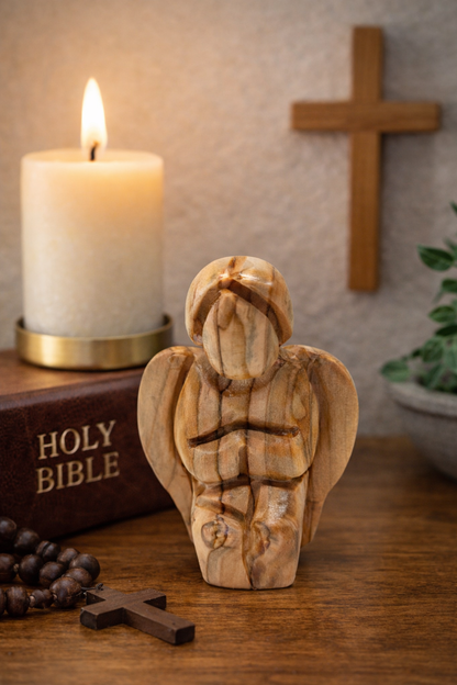 Mini Olive Wood Praying Angel Hand Carved in Bethlehem - Additional View 9