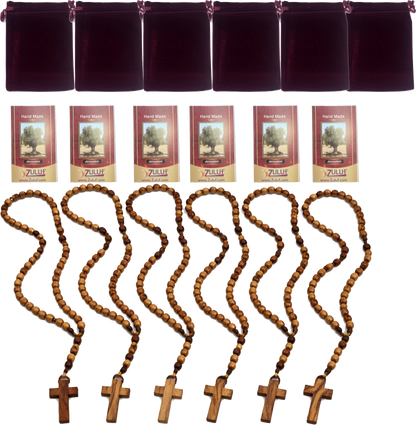 Set of 3 Olive Wood Rosary Beads Handmade in Bethlehem – Catholic Wooden Rosary with Cross – Includes 3 Velvet Bags & 3 Certificates – Holy Land Christian Gift