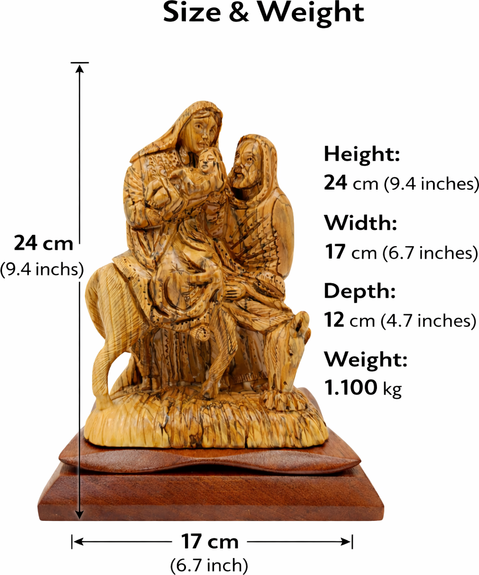 Hand Carved Olive Wood Holy Family Flight to Egypt Statue 9.4” | Handmade Bethlehem Holy Land Sculpture