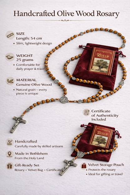 Olive Wood Rosary with Metal Crucifix & Medals | Classic Prayer Rosary