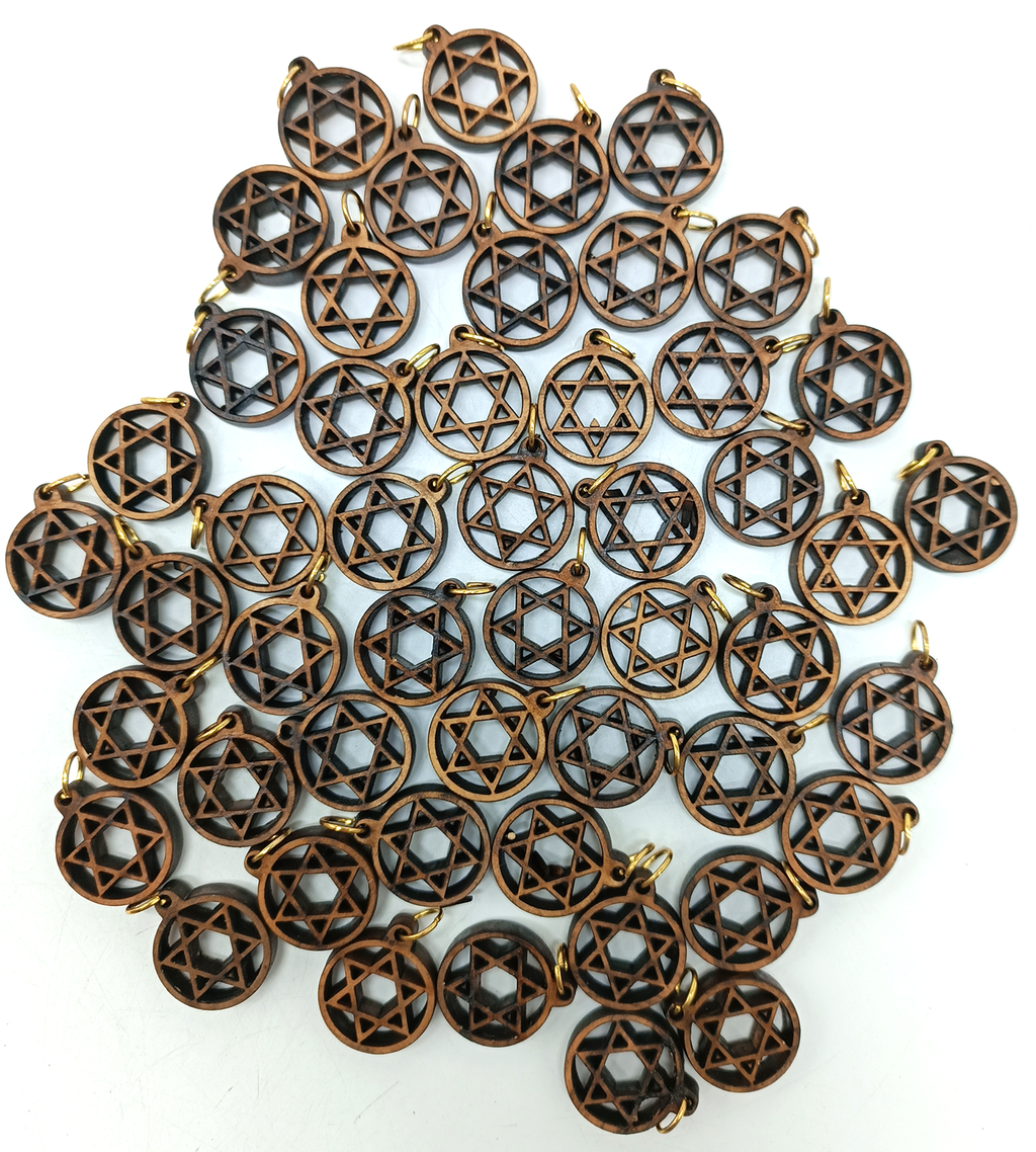 Handcrafted Olive Wood Star of David Charms – Set of 50 – 0.8" –