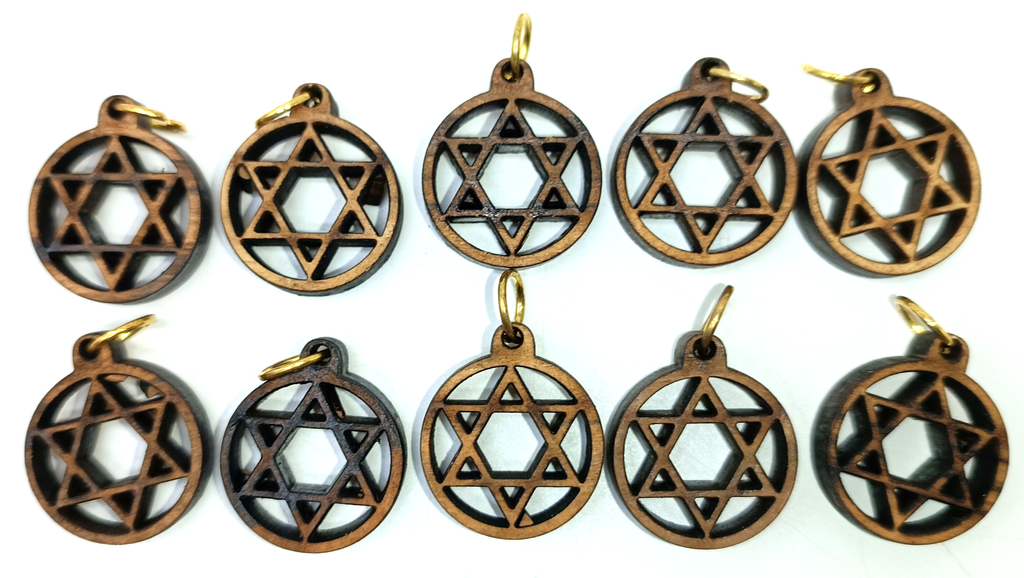 Set of 10 Olive Wood Star of David charm – Symbol of Faith and Heritage (0.8")