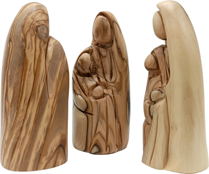 Handcrafted Olive Wood Holy Family Statue Set of 3 Figurines from Bethlehem 4.1 Inch