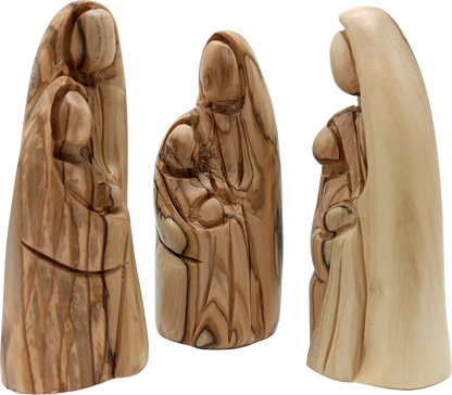 Handcrafted Olive Wood Holy Family Statue Set of 3 Figurines from Bethlehem 4.1 Inch