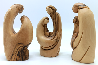 Abstract Olive Wood Holy Family Set of 3 Sculptures Handcrafted in Bethlehem 3.8 Inch
