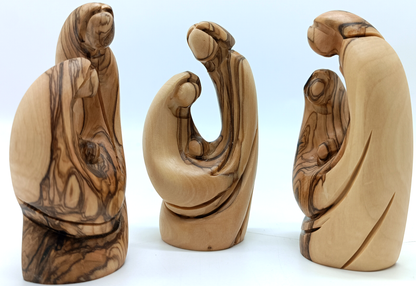 Abstract Olive Wood Holy Family Set of 3 Sculptures Handcrafted in Bethlehem 3.8 Inch