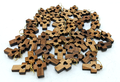Heart Cutout Wooden Cross Charm – 0.98" x 0.59" Love & Faith Pendant with Natural Finish - Additional View 3