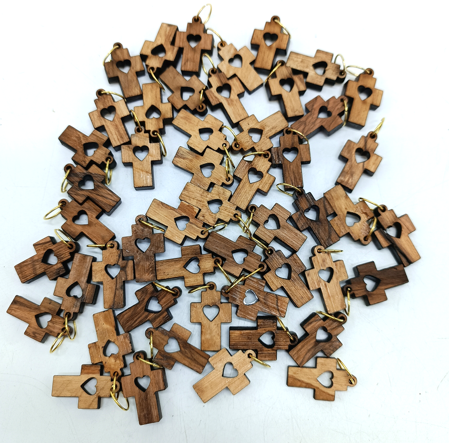 Heart Cutout Wooden Cross Charm – 0.98" x 0.59" Love & Faith Pendant with Natural Finish - Additional View 4