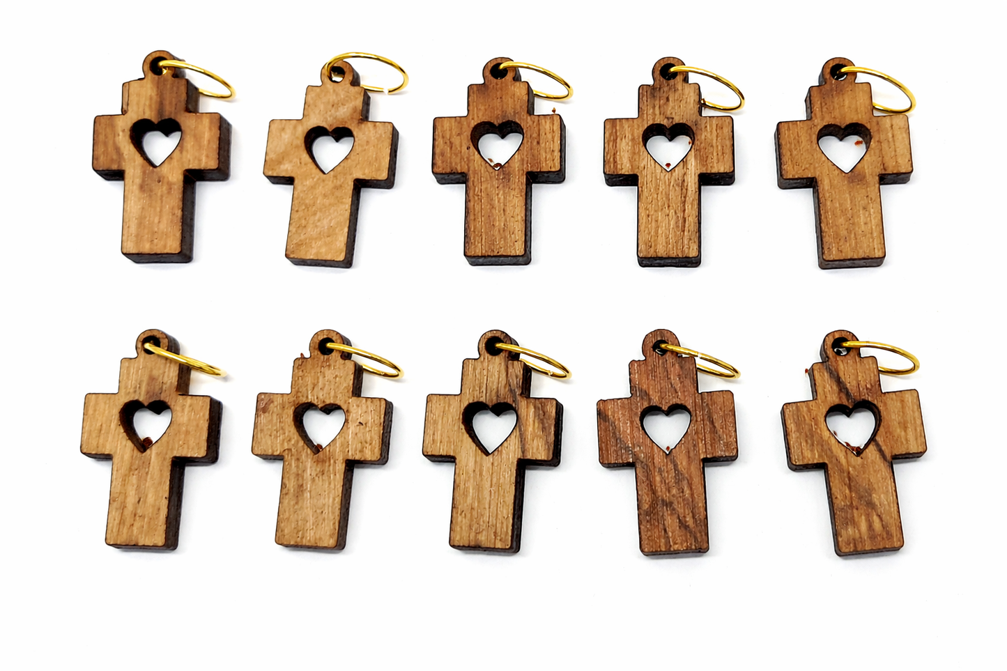 Heart Cutout Wooden Cross Charm – 0.98" x 0.59" Love & Faith Pendant with Natural Finish - Additional View 8