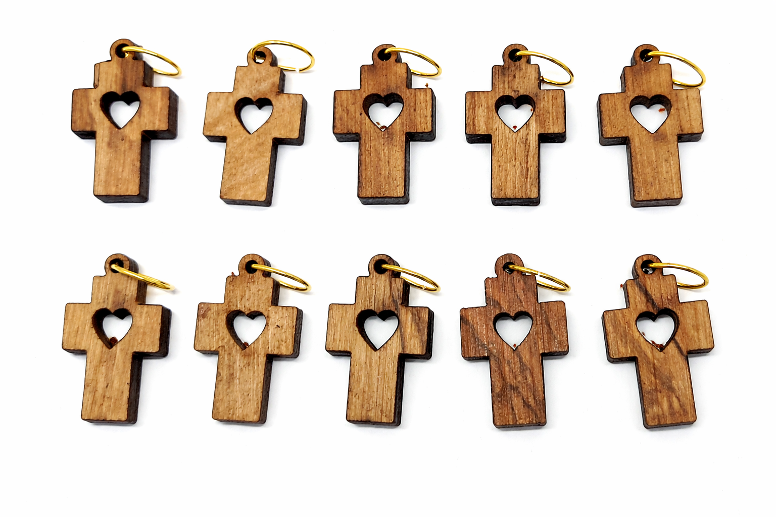 Heart Cutout Wooden Cross Charm – 0.98" x 0.59" Love & Faith Pendant with Natural Finish - Additional View 8