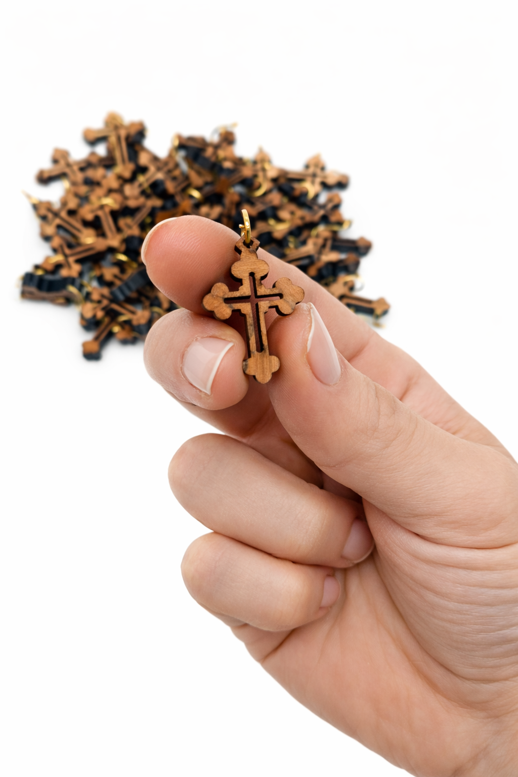Handcrafted Wooden Cross Charm Pendant – 1.18" x 0.78" Laser-Cut Religious Jewelry - Additional View 11