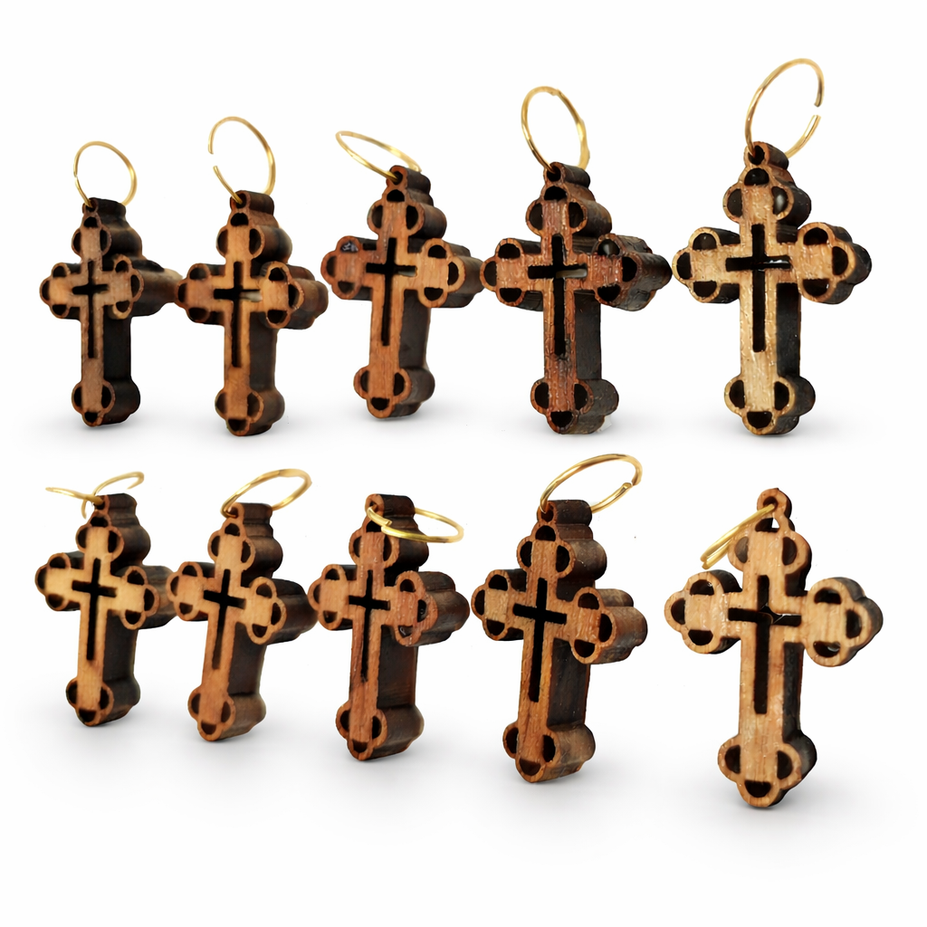 Elegant Wooden Cross Charm Pendant – 1.1" x 0.7" Intricate Laser-Cut Religious Accessory - Additional View 4