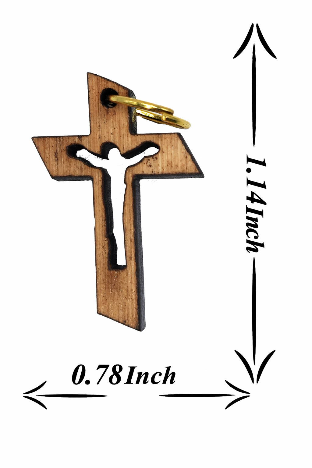 Laser-Cut Crucifix Wooden Pendant – 1.14" x 0.78" Rustic Cross with Christ Silhouette - Detail View