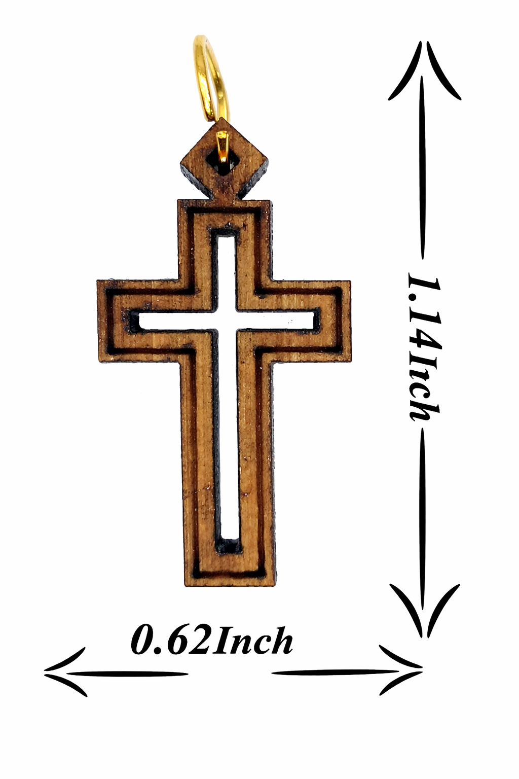 Double-Lined Laser-Cut Wooden Cross Pendant – 1.14" x 0.62" Elegant Faith Charm - Additional View 2