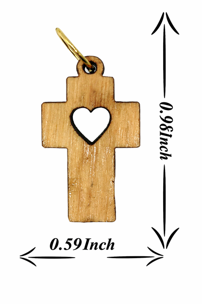 Heart Cutout Wooden Cross Charm – 0.98" x 0.59" Love & Faith Pendant with Natural Finish - Additional View 6