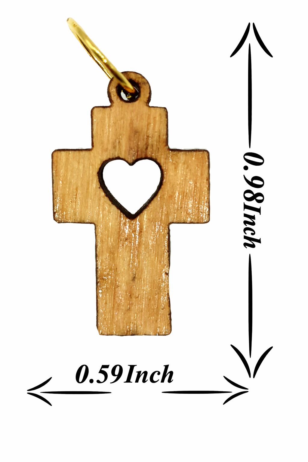 Heart Cutout Wooden Cross Charm – 0.98" x 0.59" Love & Faith Pendant with Natural Finish - Additional View 10