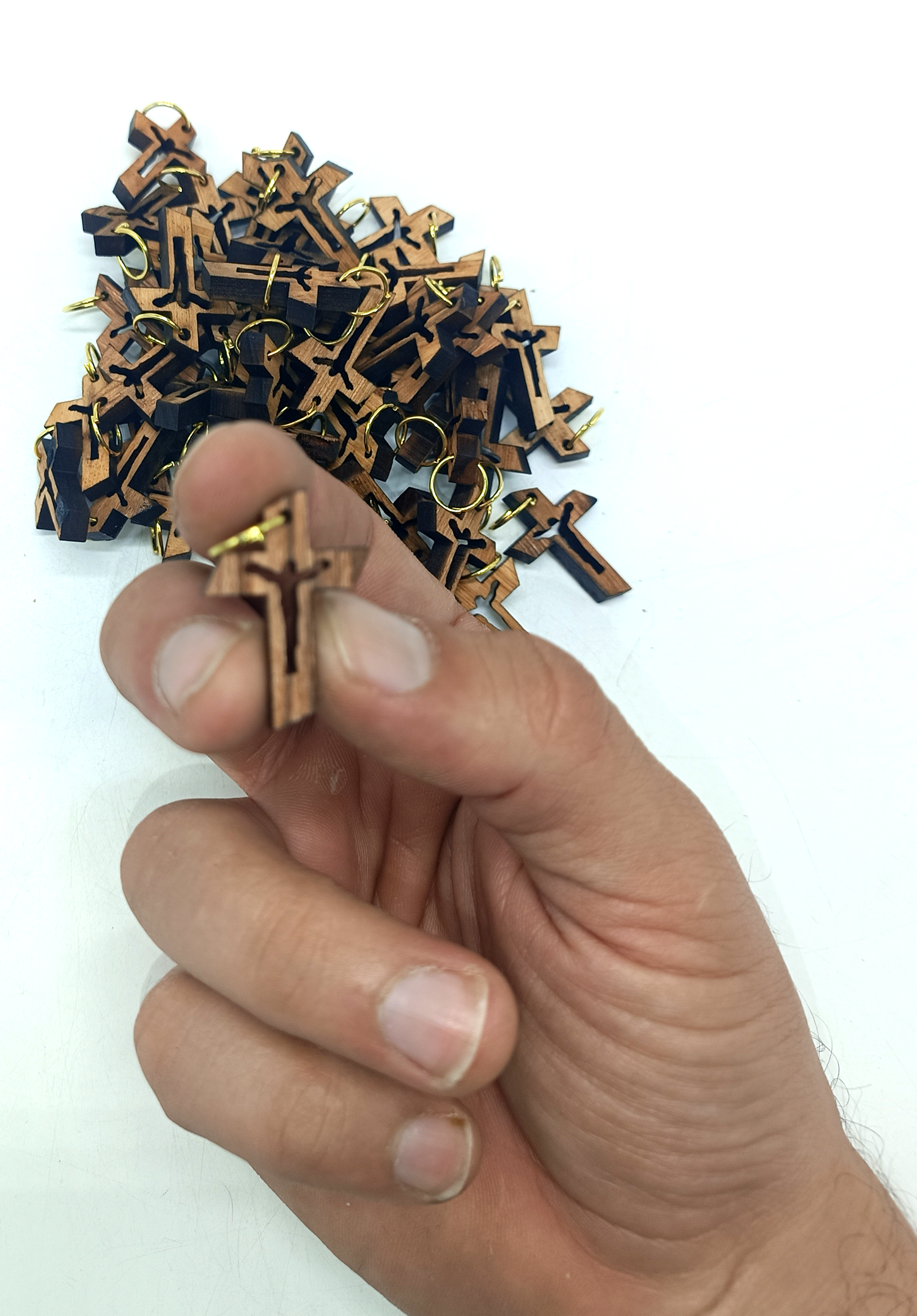 Laser-Cut Crucifix Wooden Pendant – 1.14" x 0.78" Rustic Cross with Christ Silhouette - Additional View 9